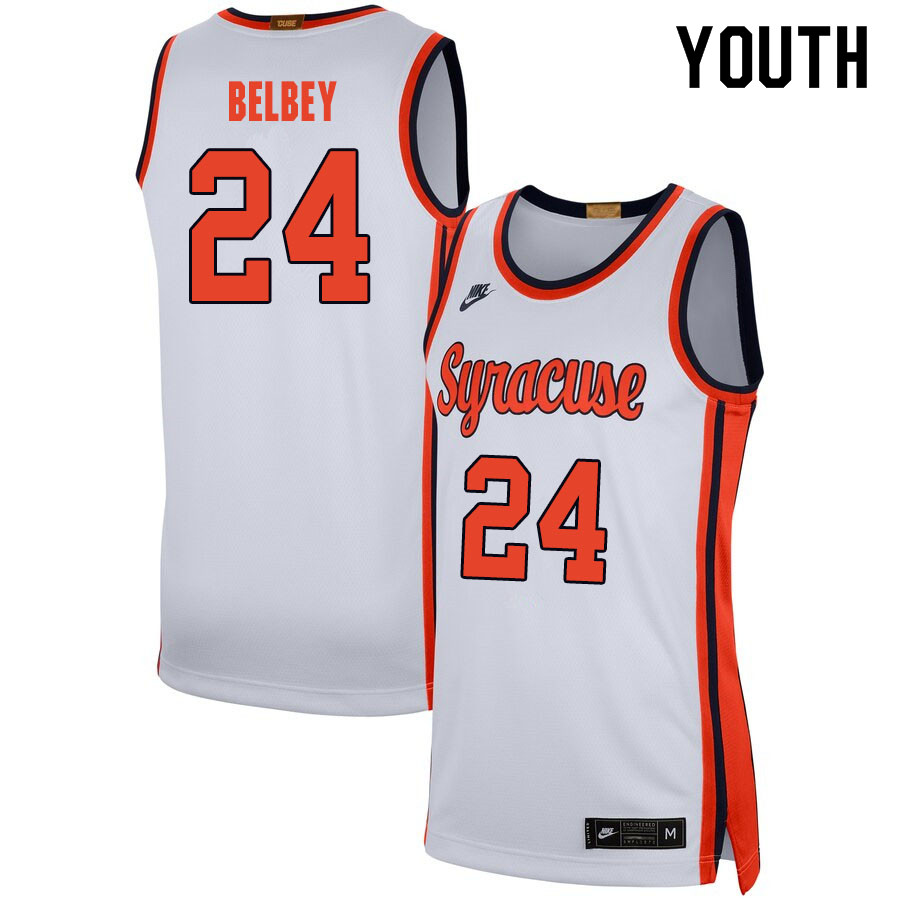 2020 Youth #24 Shaun Belbey Syracuse Orange College Basketball Jerseys Sale-White